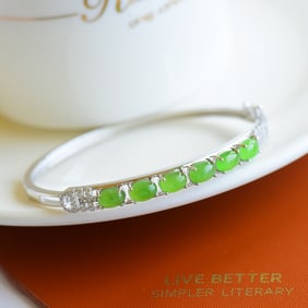 An Exquisite Sterling Silver Inlaid Jasper Bracelet,Inlaid Diamond