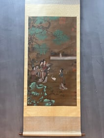 A Chinese Vertical Scroll Ink Painting of Character and Story on Silk,Su Hanchen