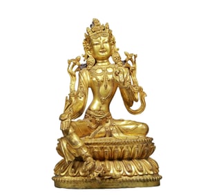 A Solemn Gilt Bronze Statue of Tara