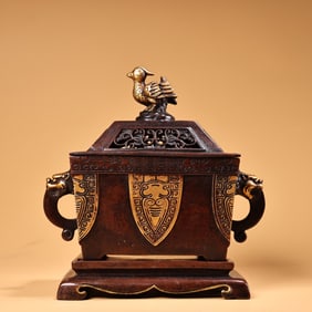 An Exquisite Gilt Bronze Double-Ears Censer
