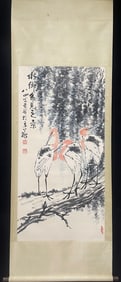 A Chinese Vertical Scroll Ink Painting of Crane on Paper,Li Kuchan