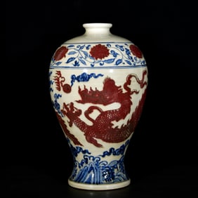 A Huge Blue and White Underglaze-Red Auspicious Cloud and Dragon Pattern Vase