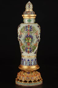 A Rare Filigree and Gilding Inlaid White Jade Flower Pattern Bottle,Inlaid Turquoise