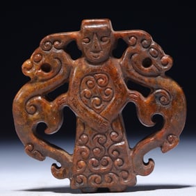 An Exquisite Archaic Jade Figure Pattern Ornament