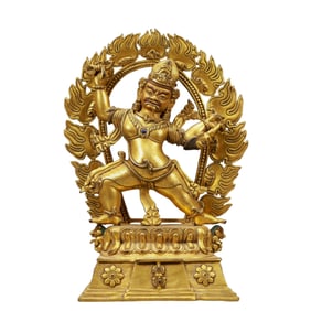 A Solemn Gilt Bronze Statue of Vajra,Inlaid Gems