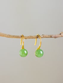 A Pair of Exquisite Sterling Silver-Gold Plated Inlaid Jasper Earrings