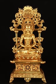 An Exquisite Gilt Bronze Phoenix Pattern Buddha Statue