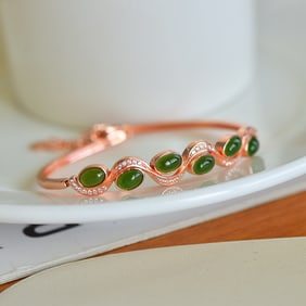 An Exquisite Sterling Silver Inlaid Jasper Bracelet,Inlaid Diamond