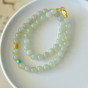 An Exquisite Sterling Silver-Gold Plated Inlaid Greenish Jade Bracelets,With Turquoise