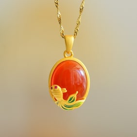 An Exquisite Sterling Silver-Gold Plated Inlaid Red Agate Necklace