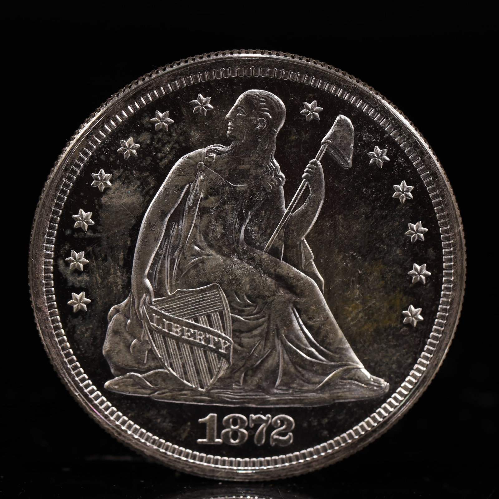 USA One Dollar 1872 Coin: American coin. IN GOD WE TRUST / LIBERTY / 1872 / UNITED STATES OF AMERICA / ONE DOL. Mint Mark: CC.Weight:26.9g.