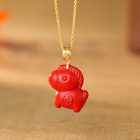 An Exquisite Sterling Silver-Gold Plated Inlaid Cinnabar Pendant