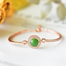 An Exquisite Sterling Silver Inlaid Jasper Bracelet,Inlaid Diamond