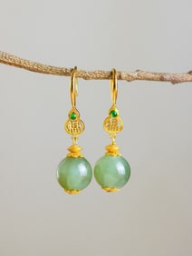 A Pair of Exquisite Sterling Silver-Gold Plated Inlaid Jasper Earrings