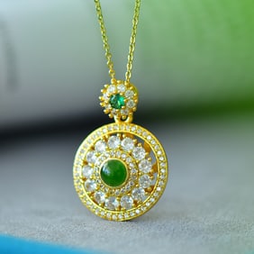 An Exquisite Bronze-Gold Plated Inlaid Jasper Necklace,Inlaid Diamond