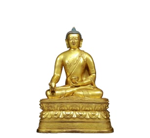 A Solemn Gilt Bronze Statue of Sakyamuni