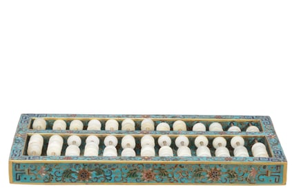 A Rare Cloisonne Lotus Pattern Abacus,Inlaid White Jade