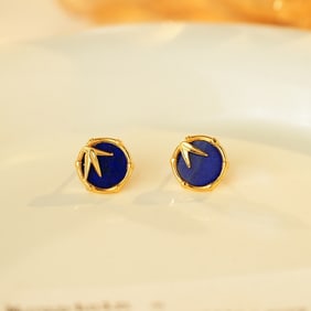 A Pair of Exquisite Sterling Silver-Gold Plated Inlaid Lapis Lazuli Earrings