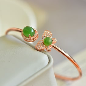 An Exquisite Sterling Silver Inlaid Jasper Bracelet,Inlaid Diamond