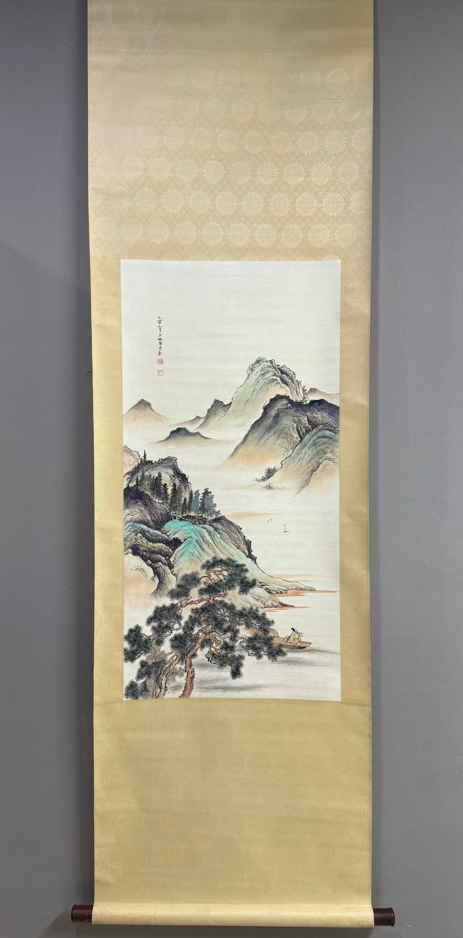 A Chinese Vertical Scroll Ink Painting of Landscape and Figure on Paper,Chen Shaomei: A Chinese Vertical Scroll Ink Painting of Landscape and Figure on Paper,Chen Shaomei,Size:38.6inx19.3in