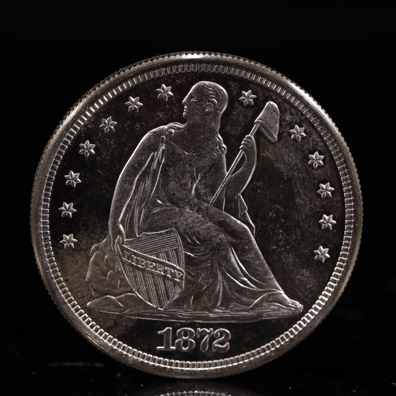 USA One Dollar 1872 Coin: American coin. IN GOD WE TRUST / LIBERTY / 1872 / UNITED STATES OF AMERICA / ONE DOL. Mint Mark: CC.Weight:26.9g.