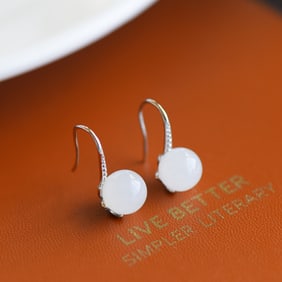 A Pair of Exquisite Sterling Silver Inlaid White Jade Earrings