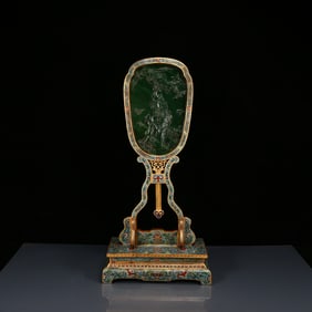 A Huge Cloisonne Inlaid Jasper Character and Story Pattern Table Screen,With Poem