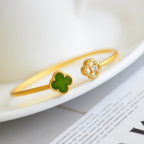 An Exquisite Sterling Silver-Gold Plated Inlaid Jasper Bracelet,Inlaid Diamond