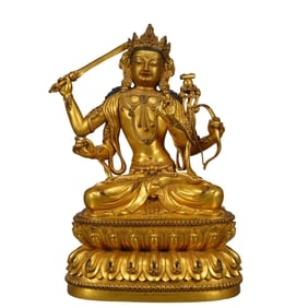 A Solemn Gilt Bronze Statue of Manjusri