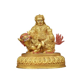 A Solemn Gilt Bronze Statue of Mammon Rides the Lion