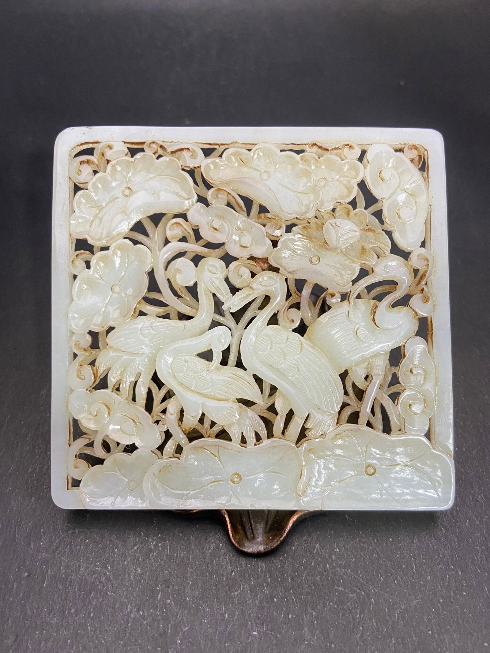 An Exquisite White Jade Hollow Crane Pattern Pendant: An Exquisite White Jade Hollow Crane Pattern Pendant,Qing Dynasty,China,Size:89mmx92.5mmx5.8mm,Weight:92g 白玉镂空鹤纹挂件,中国清É