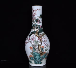 An Exquisite Famille-Rose Pine,Bamboo and Plum Blossom Pattern Vase