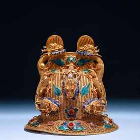 An Exquisite Filigree and Gilding Dragon Pattern Hat,Inlaid Gems