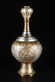 A Huge Bronze Inlaid Gold and Silver Dragon and Phoenix Pattern Vase