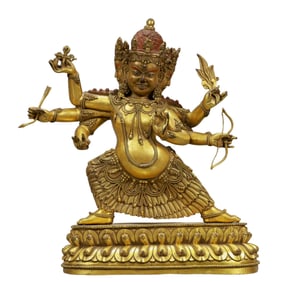 A Solemn Gilt Bronze Statue of Three-Headed and Six-Armed Vajra