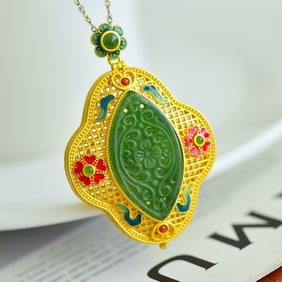 An Exquisite Sterling Silver Inlaid Jasper Flower Pattern Necklace,Inlaid Gems