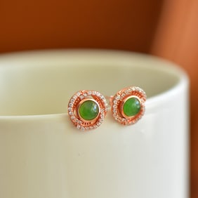 A Pair of Exquisite Sterling Silver-Gold Plated Inlaid Jasper Earrings,Inlaid Diamond