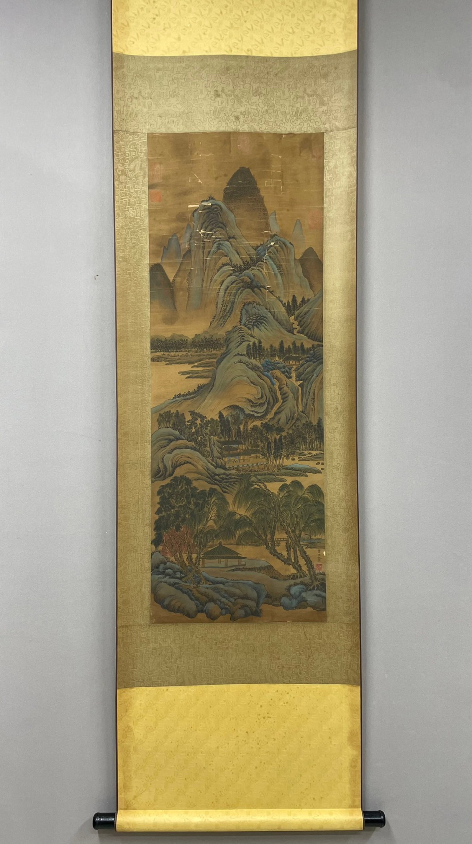 A Chinese Vertical Scroll Ink Painting of Landscape on Silk,Chou Ying (1 of 8)