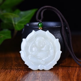 An Exquisite White Jade Maitreya Buddha Pattern Pendant