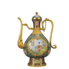 A Rare Painted Enamel Figure Pattern Ewer, Inlaid Gems