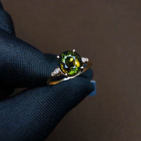 3.65Ctw Sterling Silver-Gold Plated Inlaid Natural Tourmaline Ring