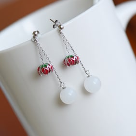 A Pair of Exquisite Sterling Silver Inlaid White Jade Earrings