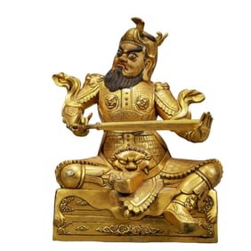 A Solemn Gilt Bronze Statue of 'Guan Gong'