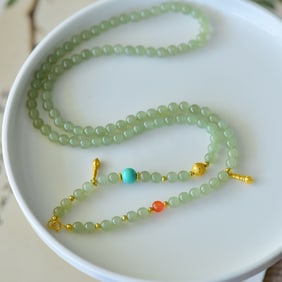 An Exquisite Sterling Silver-Gold Plated Inlaid Greenish Jade Bracelets,With Turquoise