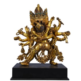 A Solemn Gilt Bronze Statue of Chakrasamvara,Inlaid Gems and Turquoise