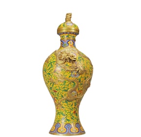 A Huge Cloisonne Lotus and Dragon Pattern Bottle