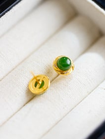 A Pair of Exquisite Sterling Silver-Gold Plated Inlaid Jasper Earrings,Inlaid Diamond