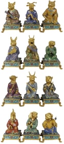 A Set of Huge Cloisonne Lotus Pattern Animal Ornaments,With Base