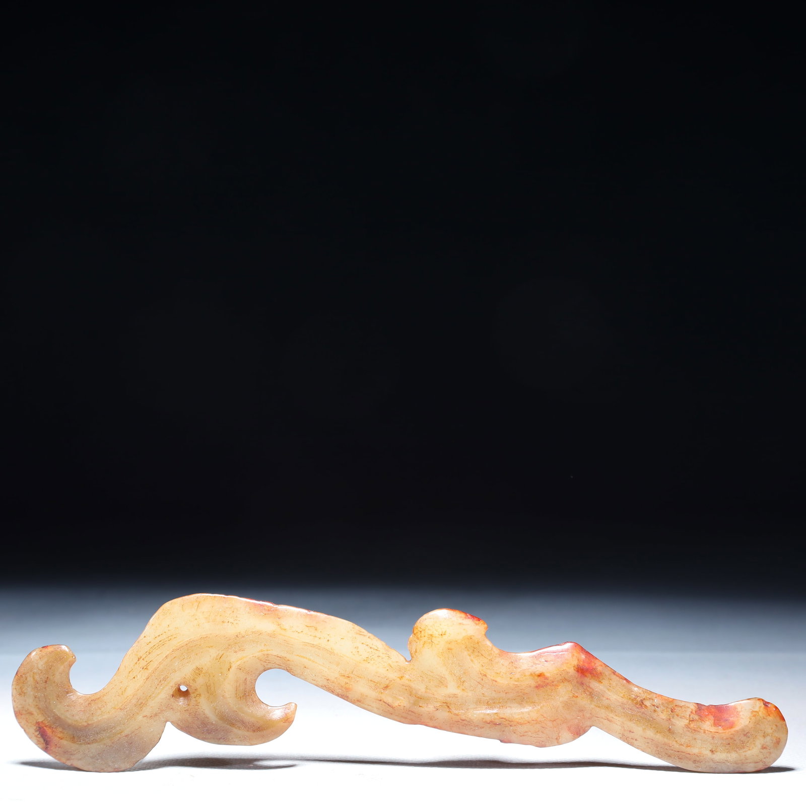An Archaic Hongshan Culture White Jade Pendant: An Archaic Hongshan Culture White Jade Pendant,Ancient Time,China,Size:6.7inx2in,Weight:3.06g 红山文化白玉挂件,中国新石器&