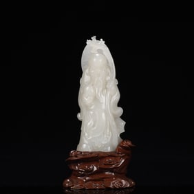 An Exquisite White Jade Statue of Longevity